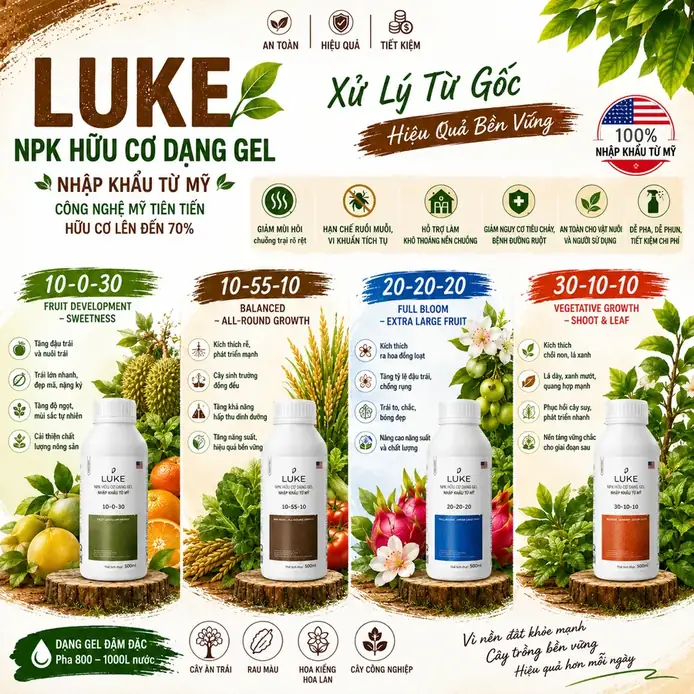 LUKE NPK Hữu Cơ Dạng Gel – Bộ 4 mã